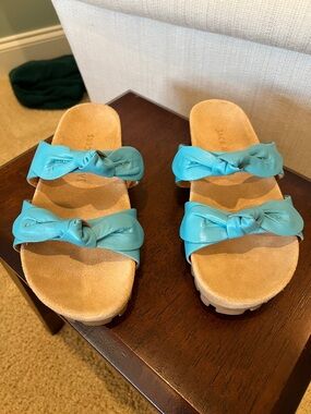 Jack Rogers Turquoise Knotted Double-Strap Slide Sandals NWOT